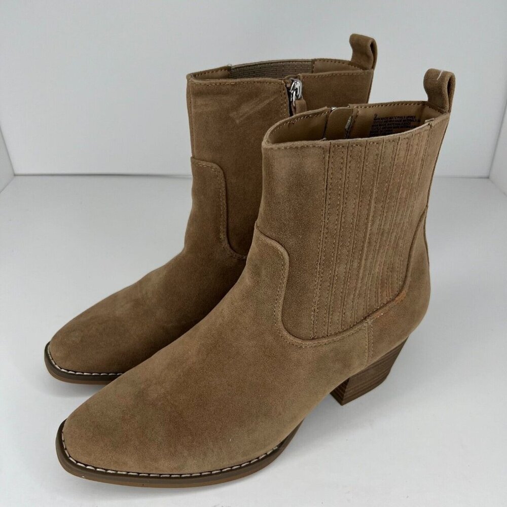 Womens Solita Tan High Solid Side Zip Manmade Bootie Size 9 Ankle Boots